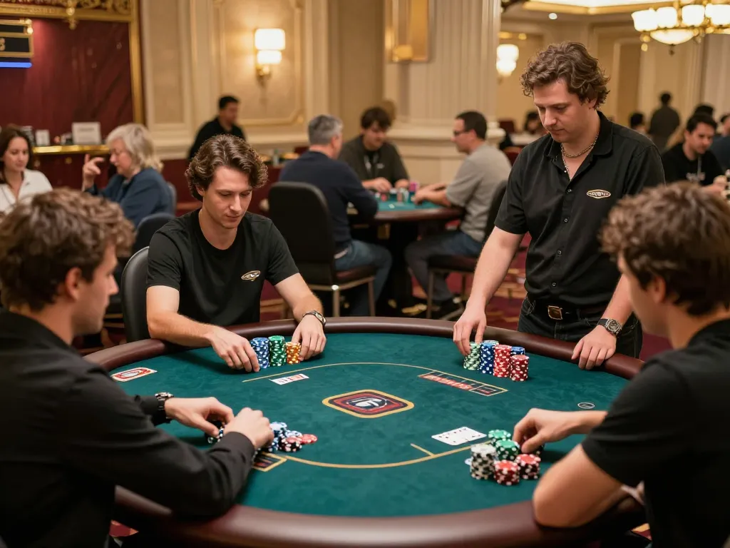 Players engaging in an exciting poker tournament at gori77 casino, showcasing vibrant atmosphere and strategic gameplay