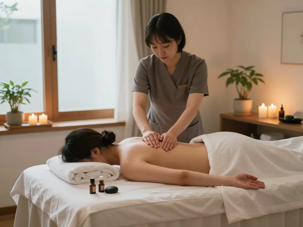 치료 요소가 포함된 동대문스웨디시 마사지 치료를 위한 고요한 환경.