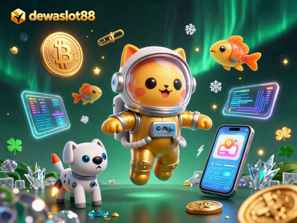 Jelajahi dewaslot88 dengan simbol keberuntungan dan jackpot yang berkilauan dalam ilustrasi menarik.