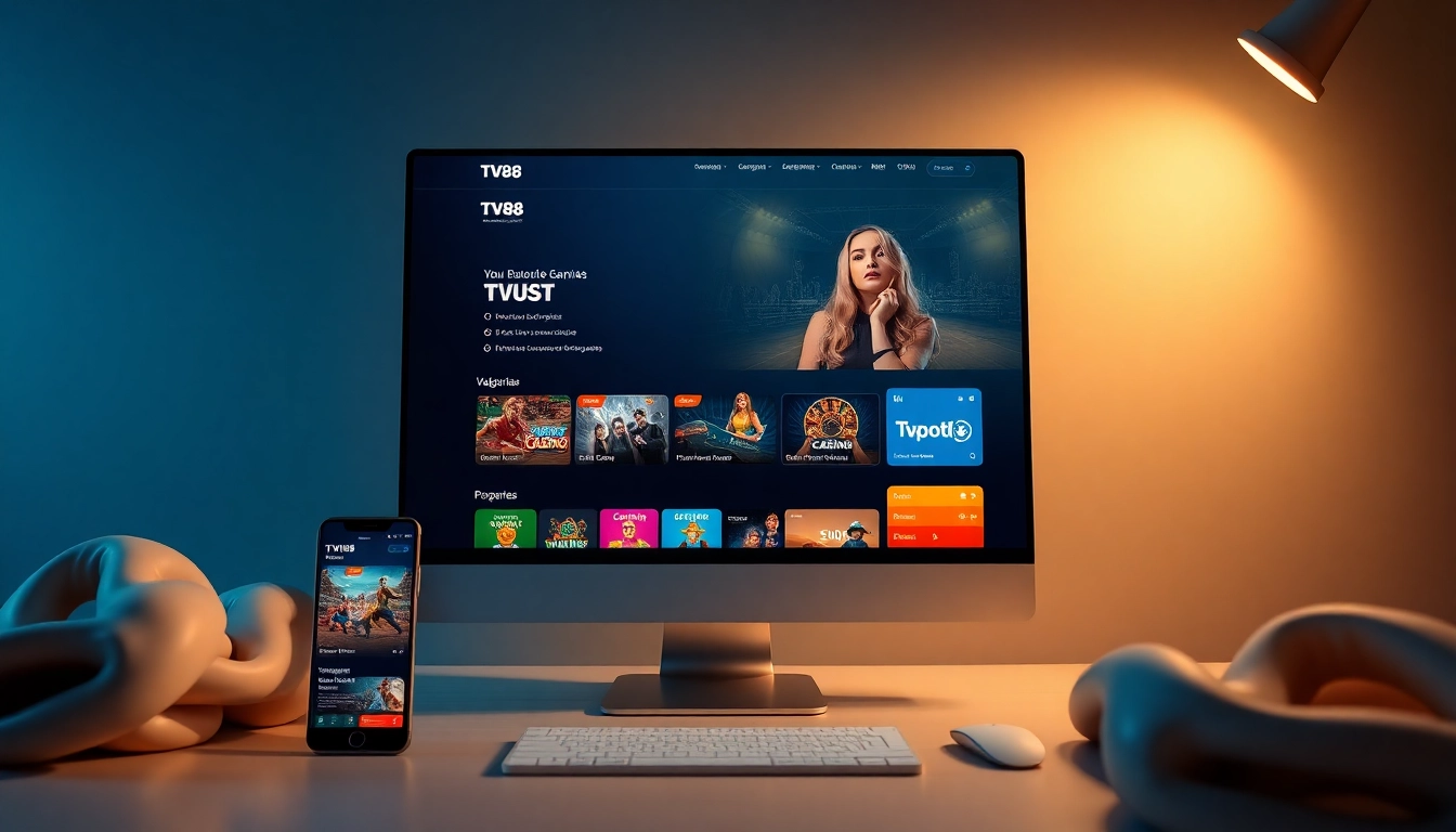 TV88 homepage interface showcasing gaming categories in a professional online gambling platform.