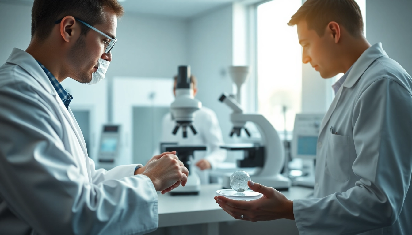 Osservazione della blastocisti in un laboratorio biologico con scienziati al lavoro.