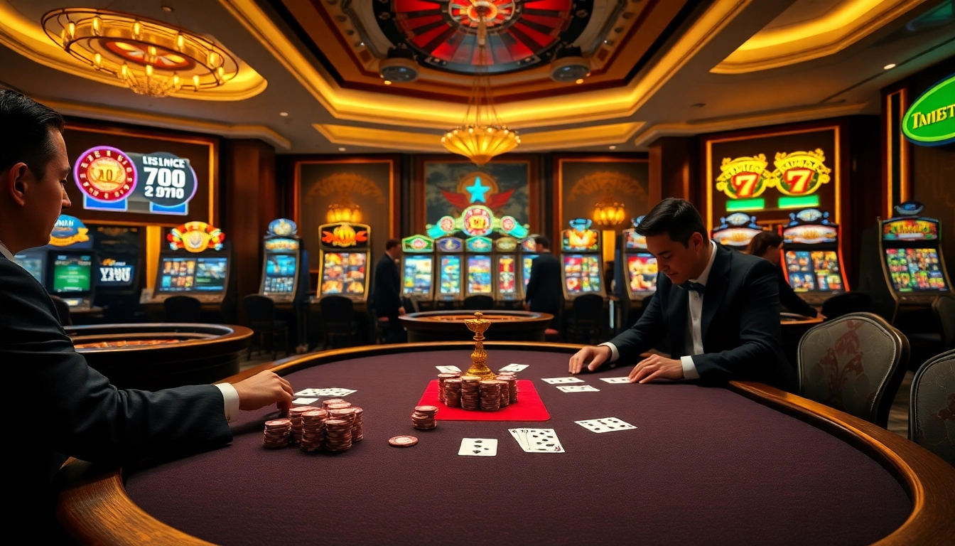 Experience the thrill of Trang chủ xin88 at a luxurious casino table with vibrant gaming elements.