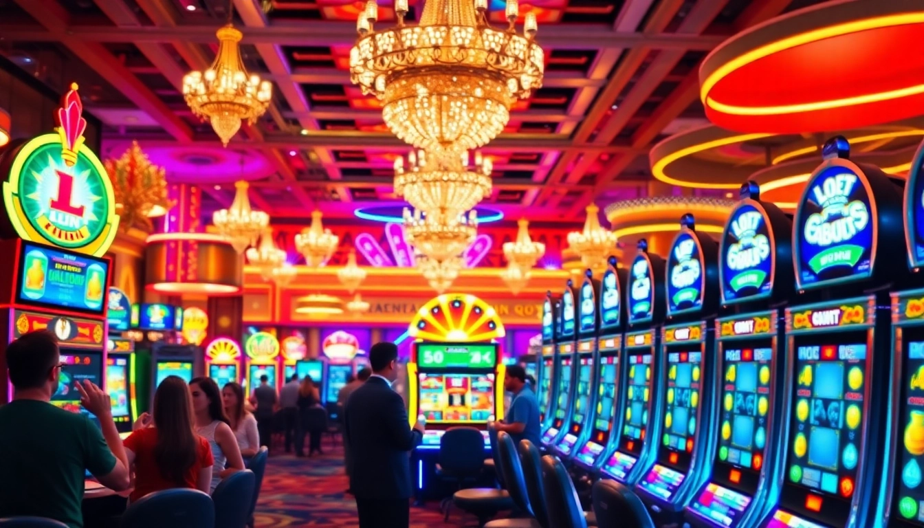 Players enjoying the thrill of the link slot machines in a colorful casino setting.