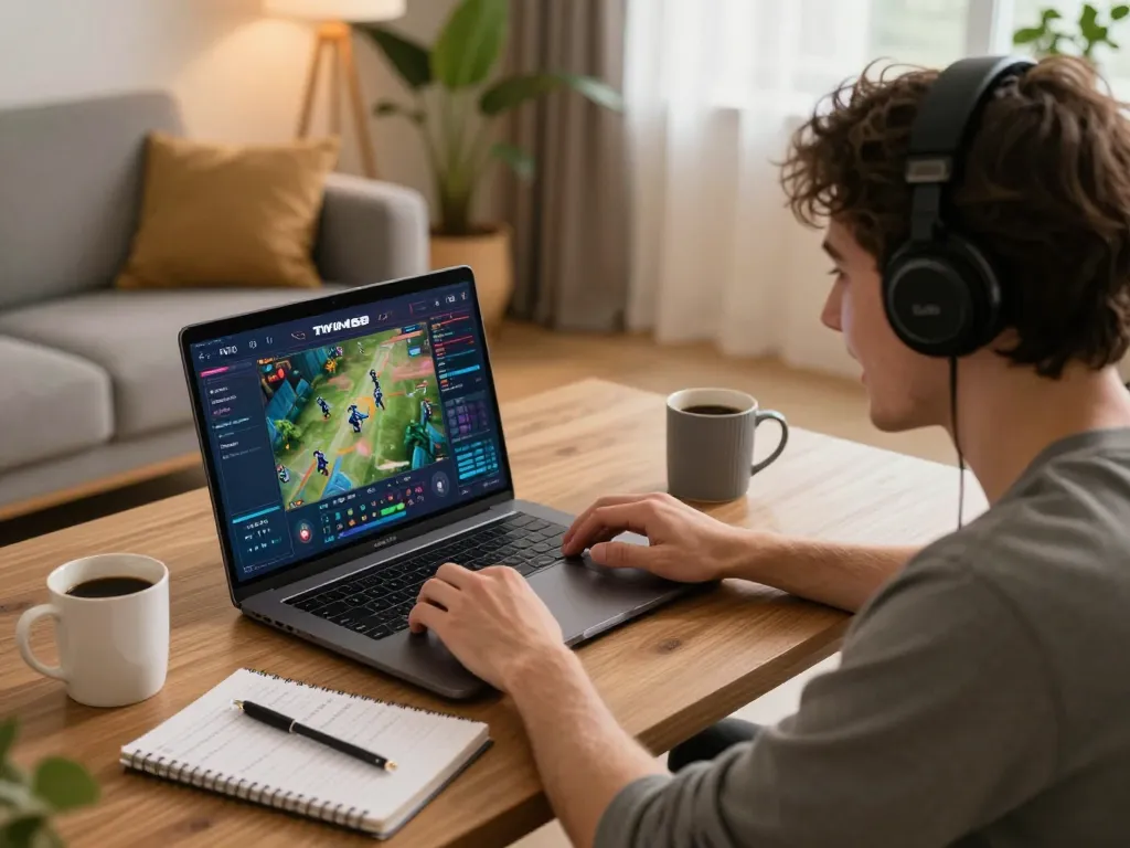 TWIN68 player engaging in a live online casino game while reviewing strategies at home.