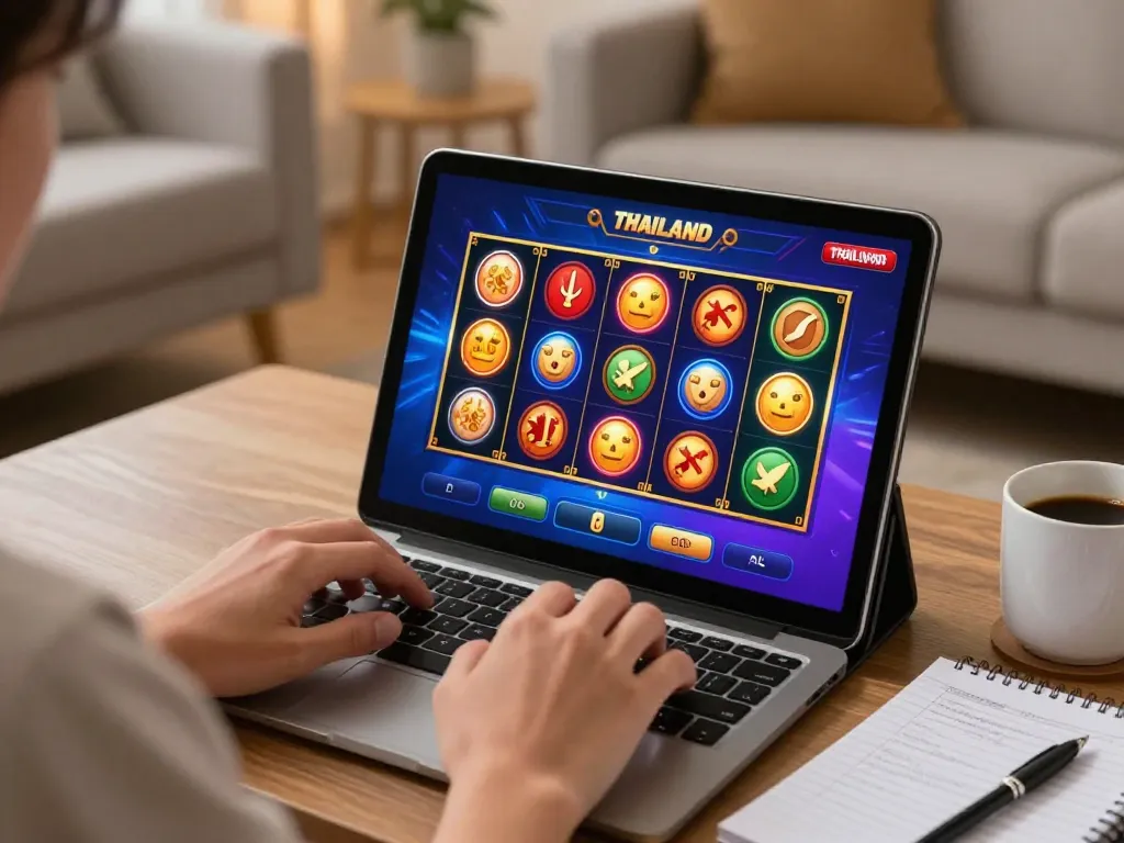 Engaging gameplay on slot server Thailand displayed on a tablet in a cozy home environment.