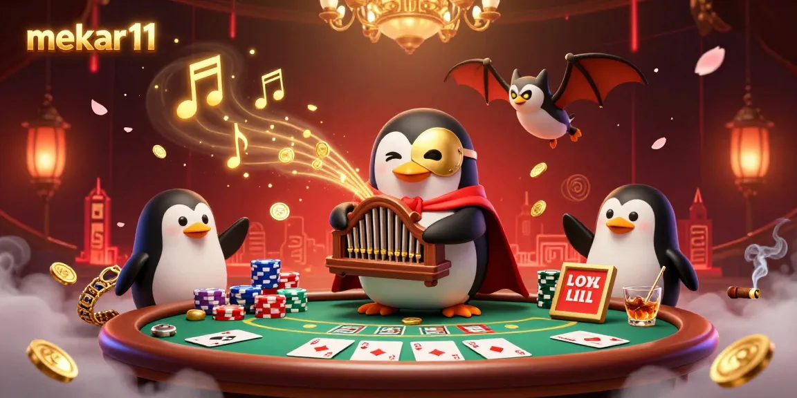 Join the thrill of winning with mekar11 as the phantom opera penguin plays for fortune amidst a vibrant casino scene.
