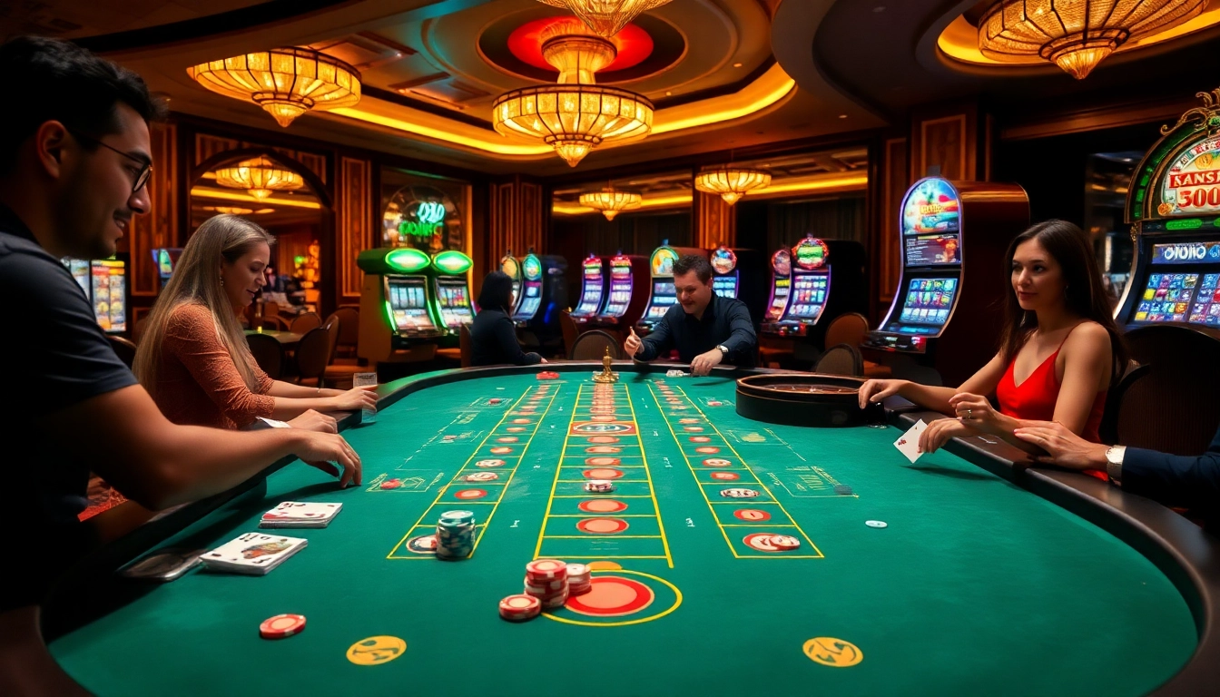 Players strategizing at j88.com 3 casino gaming table, immersed in an exciting gambling experience.