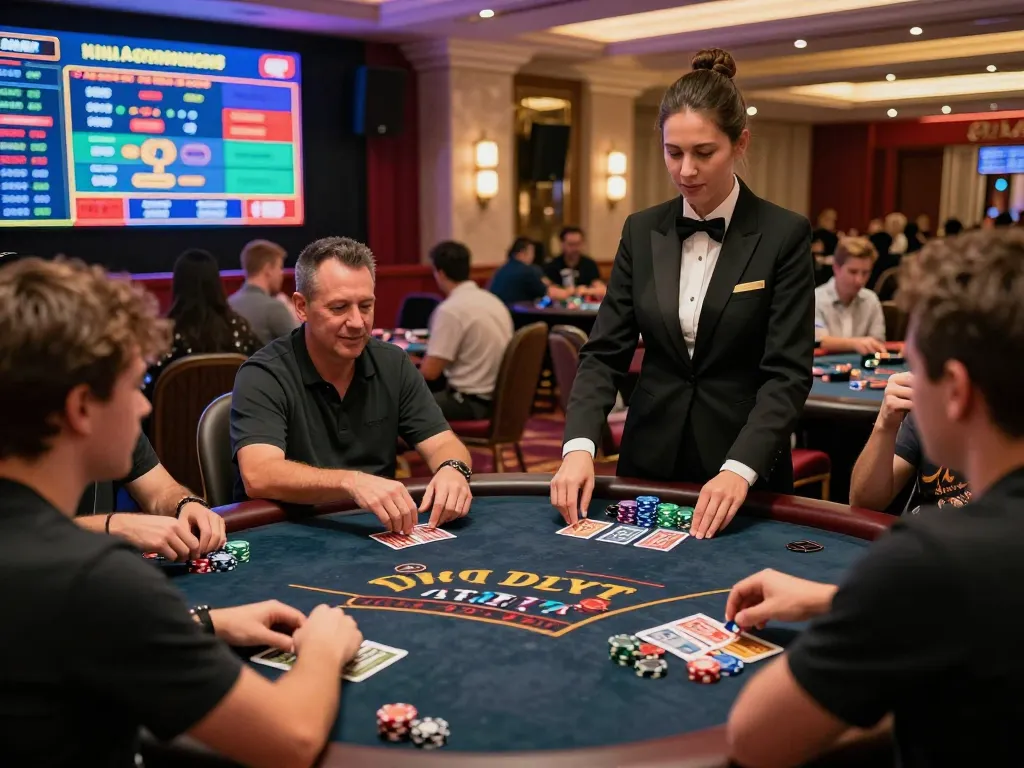 Exciting live casino gaming scene at https://bong99.pro/ showcasing players at blackjack table, vibrant atmosphere.