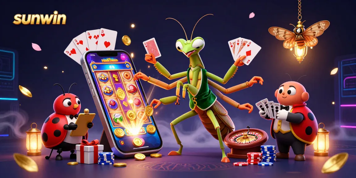 Experience thrilling gameplay at sunwin with vibrant slot games, shimmering coins, and charming dealer characters.
