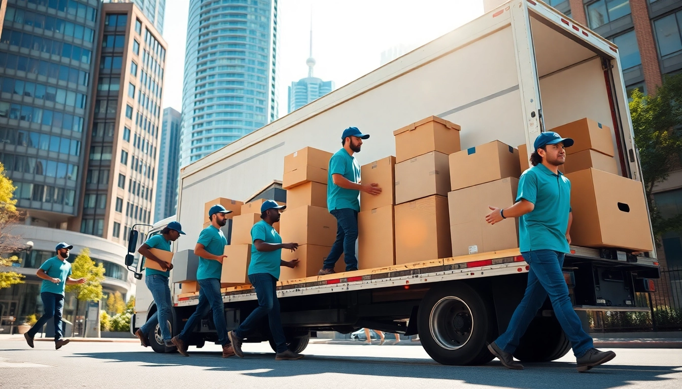 Movers from a Toronto moving company efficiently loading a truck with furniture and boxes.