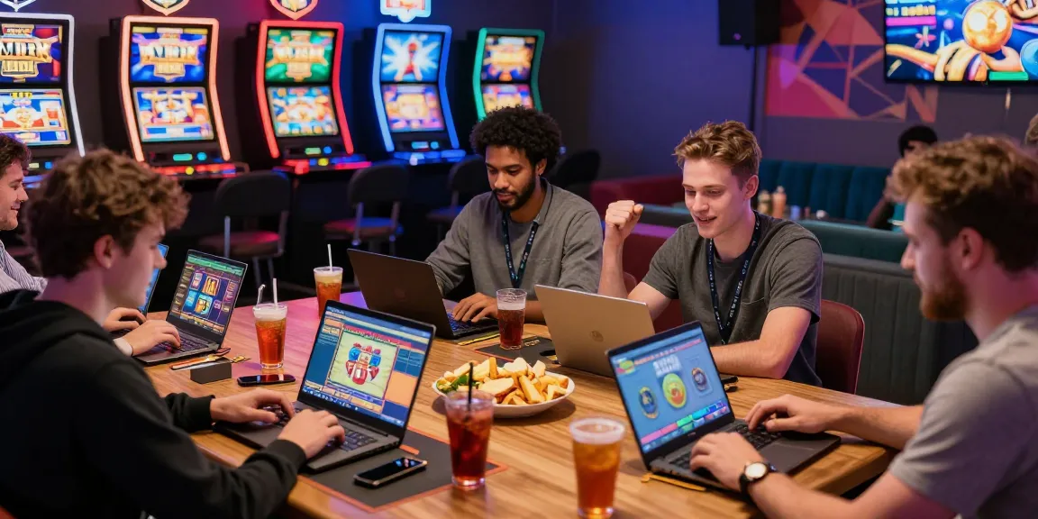 Players enjoying games at non UKGC casinos with vibrant lights and modern decor
