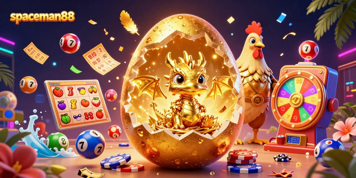 Experience thrilling gameplay with spaceman88, featuring a golden baby dragon, poker chips, and vibrant casino elements.