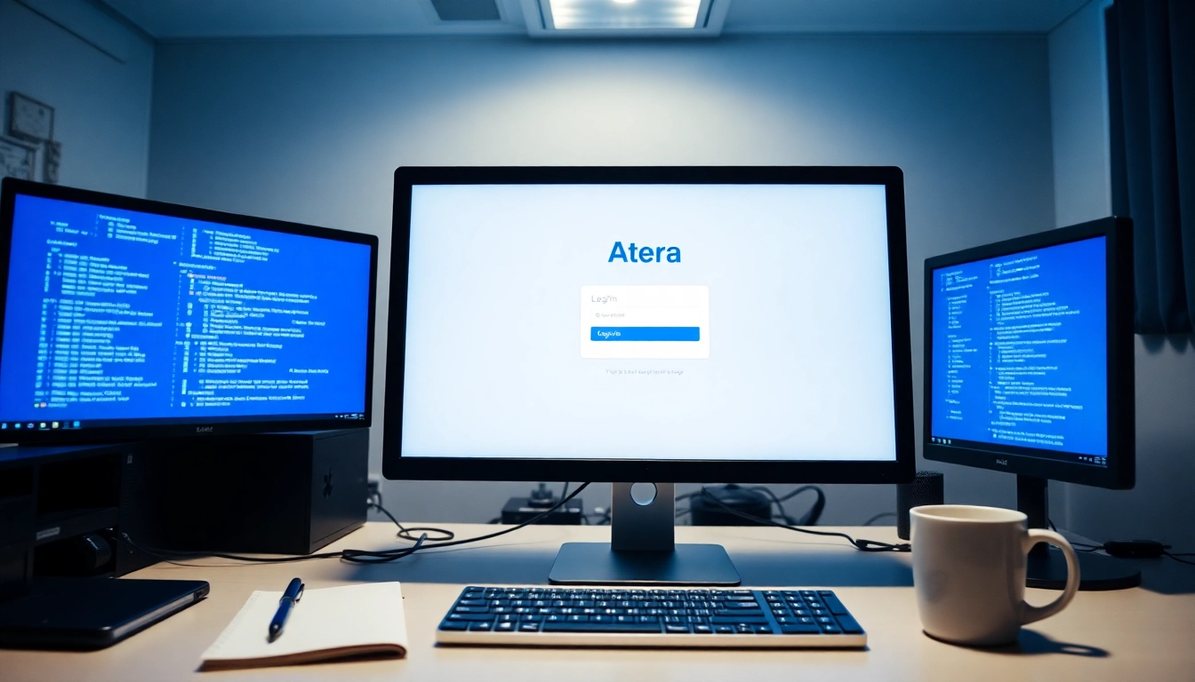 Atera login interface displayed on a computer screen in a secure IT workspace.