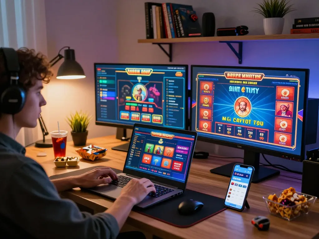 Engaging online gaming scene at home with ho88 featuring vibrant casino interfaces and immersive atmosphere.