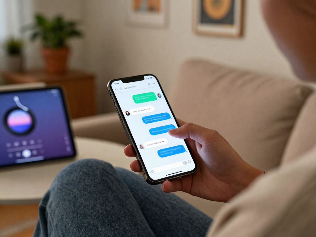 User accessing an nsfw chat bot on a smartphone in a cozy setting, highlighting digital engagement.