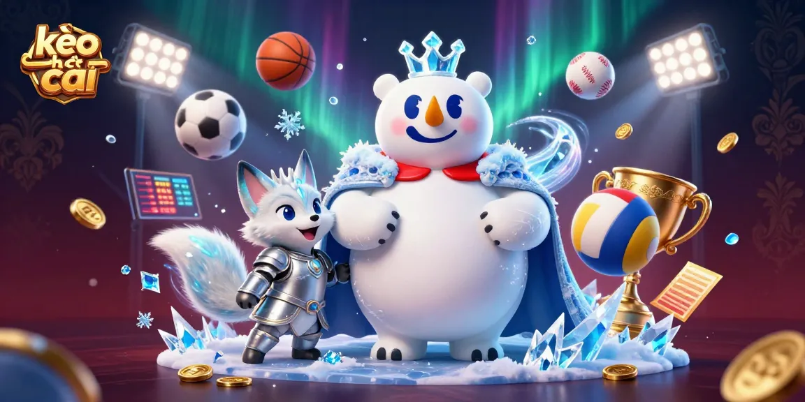 Watch the exciting kèo nhà cái scene with dynamic sports elements and cartoon characters in action.
