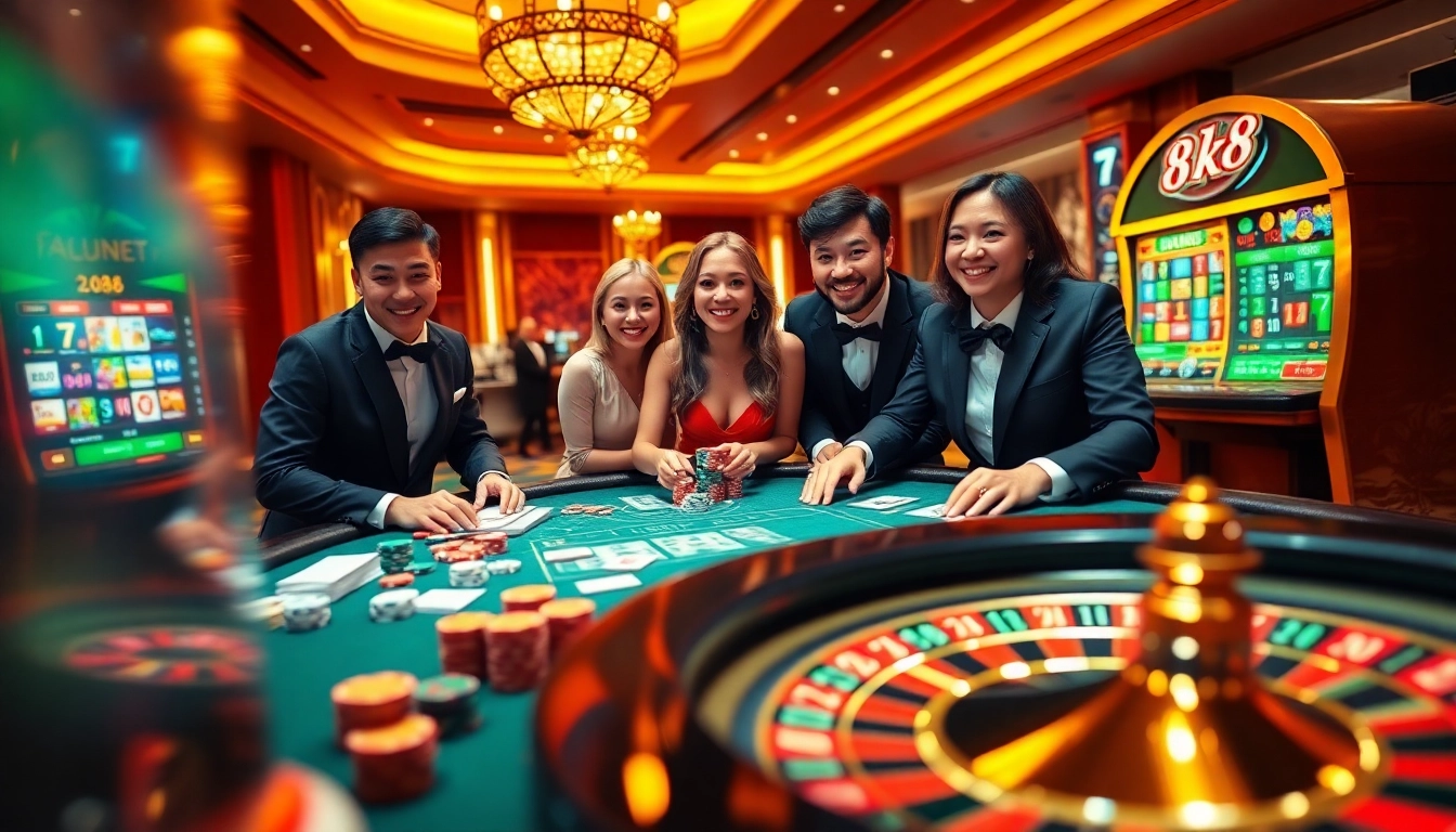 Players enjoying thrilling games at 8k8 Casino, featuring slots, poker, and roulette.
