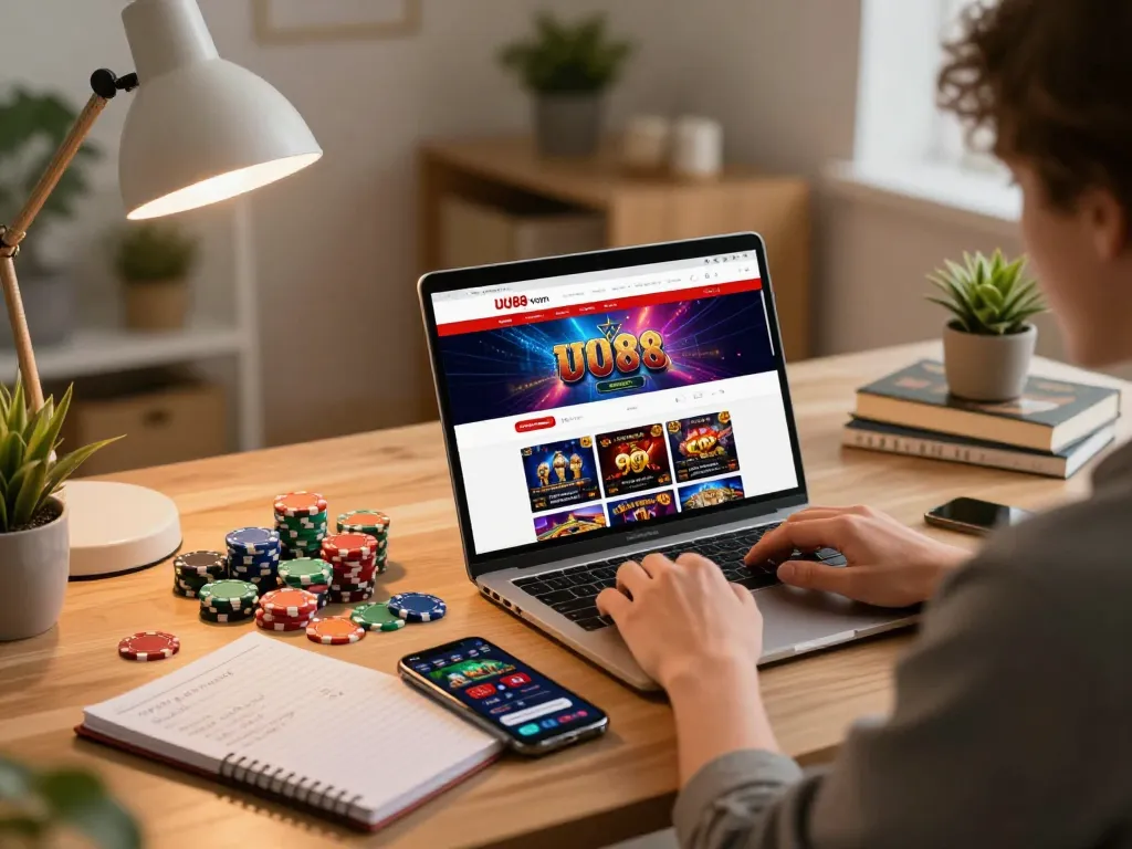 Engaging with UU88 vom online casino platform while strategizing betting from home