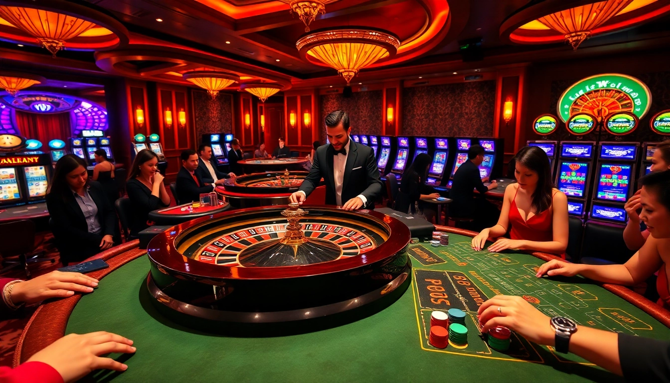 Experience the thrill of winning at s8ok.com with an exciting casino scene featuring a roulette wheel and high-stakes poker tables.