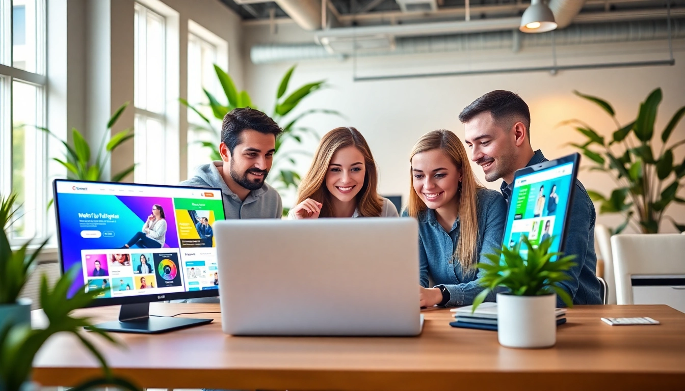 Creative team collaborating on web design edmonton projects in a modern office setting.