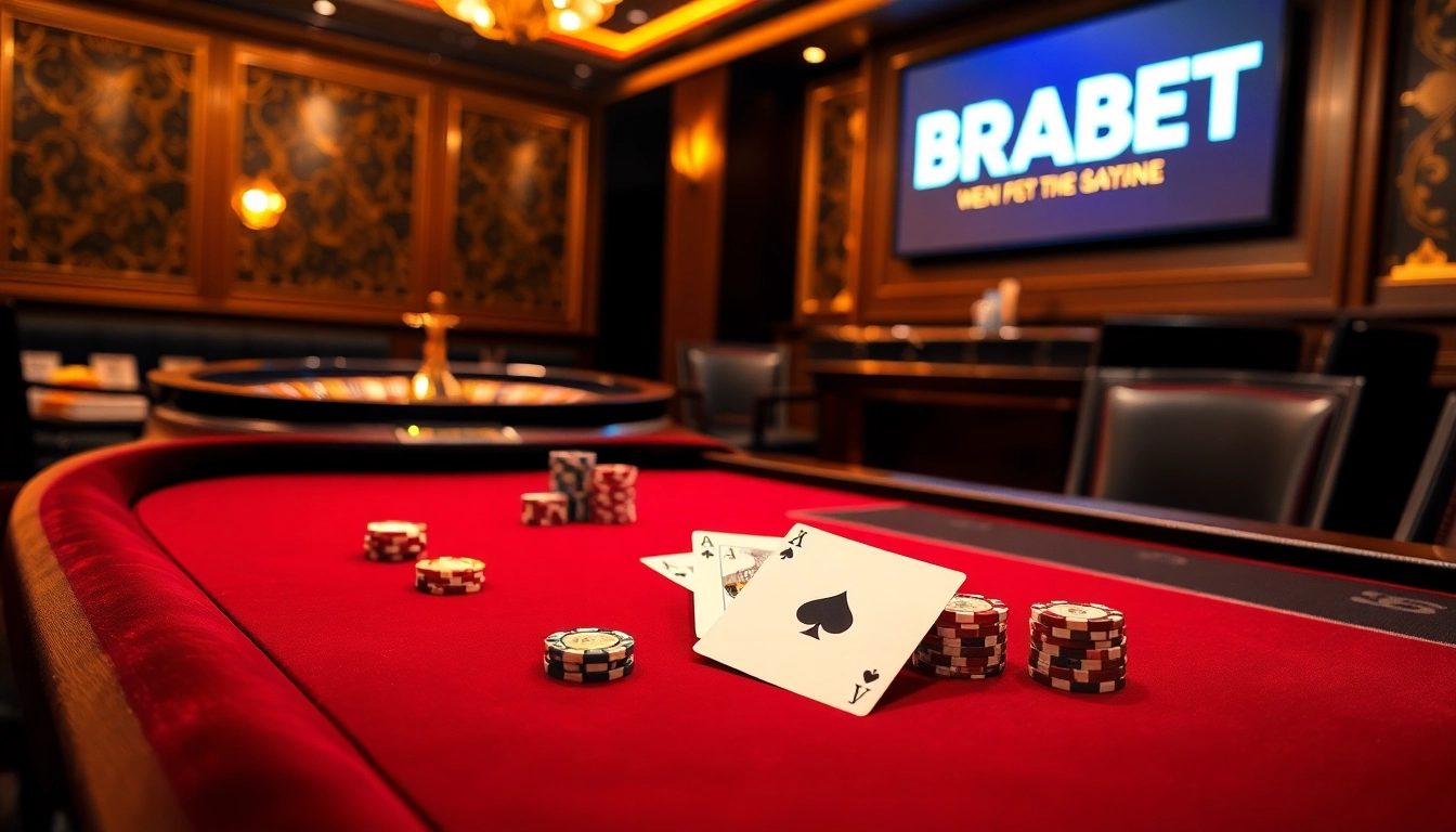 BRABET showcases a thrilling poker game with vibrant casino elements and luxurious ambiance.