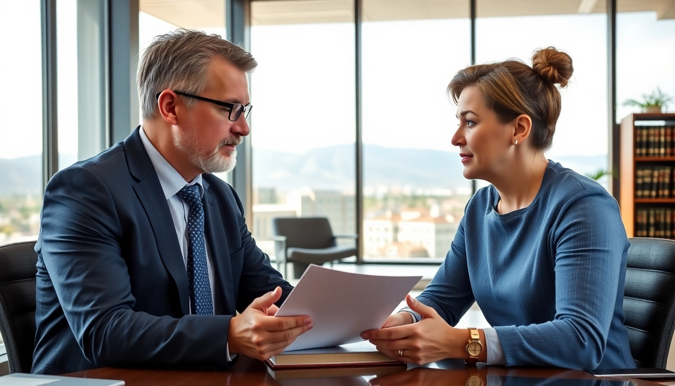 Grand Junction Personal Injury Lawyer consulting with a client in a bright office environment.