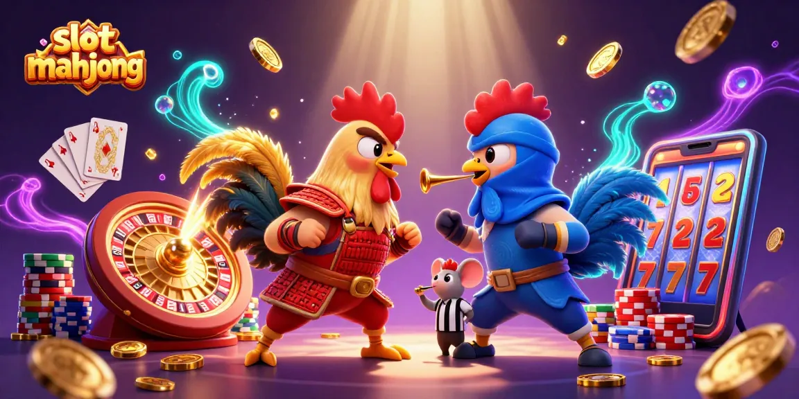 Engage in thrilling gameplay with slot mahjong as roosters face off amid dynamic casino elements.