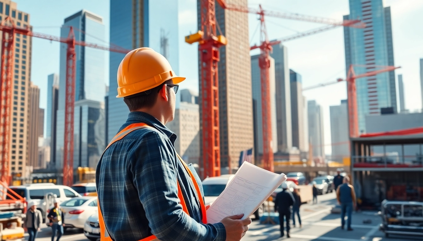 Manhattan Construction Manager supervises a busy construction site in Manhattan, showcasing teamwork and energy.