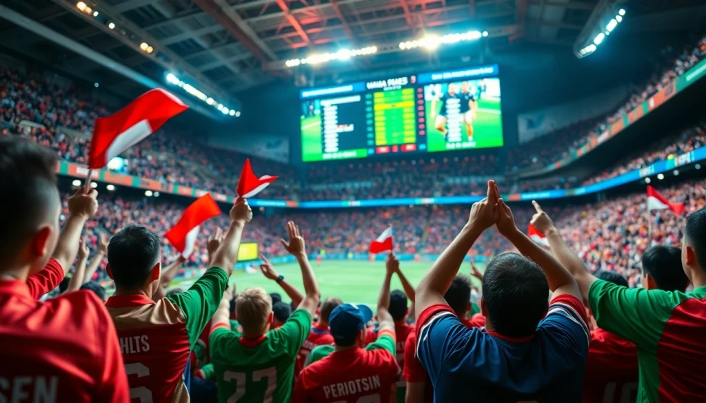 스포츠중계 팬들이 열광적으로 응원하는 모습이 담긴 사진