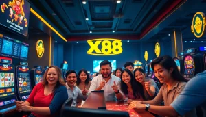 Players enjoying diverse games at XX88 online casino, showcasing excitement and luxury.