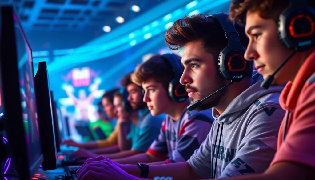 Engaged gamers in a competitive setting during a valorant download session showcasing excitement.