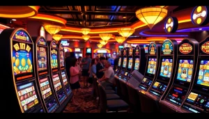 Permainan slot yang menarik di mesin slot yang berwarna-warni dan berkilau.