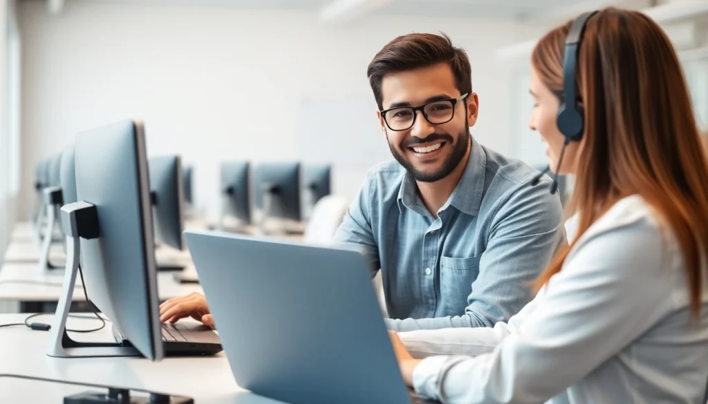 Providing computer help through expert assistance in a modern office environment.