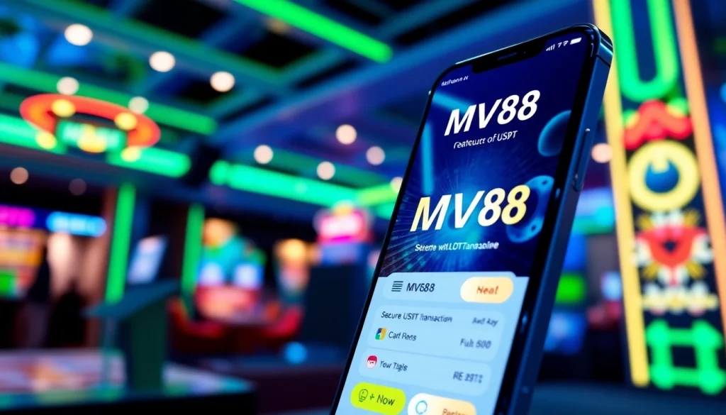 MV88 online platform interface highlighting secure USDT transactions and promotions.