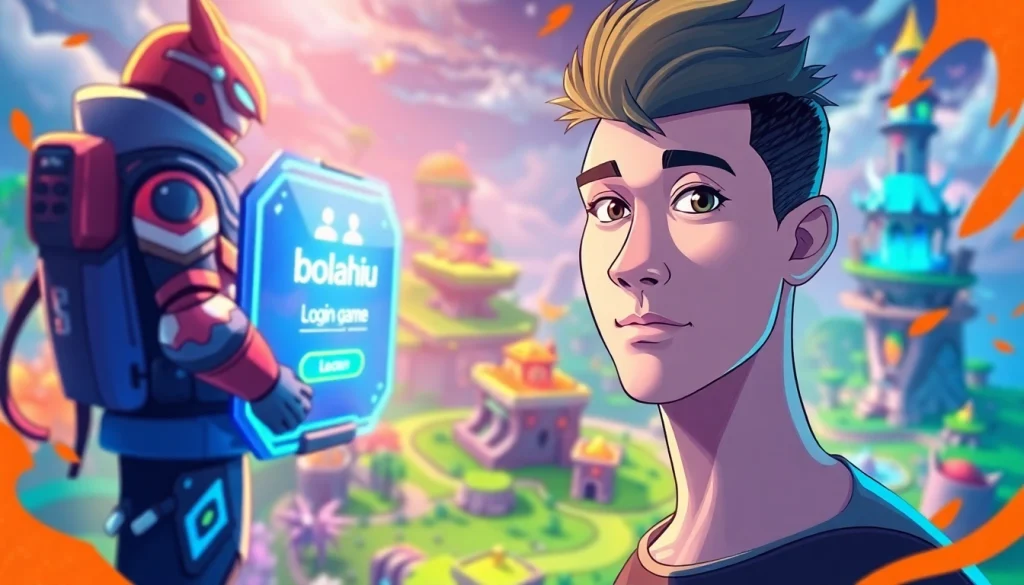 Masuk ke bolahiu login game dengan karakter futuristik di latar belakang dunia fantasi.