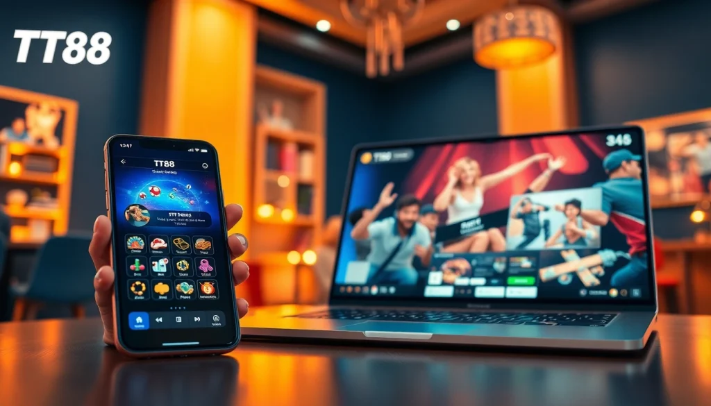 Engaging users with TT88 online gaming experience on modern devices, showcasing vibrant interface.