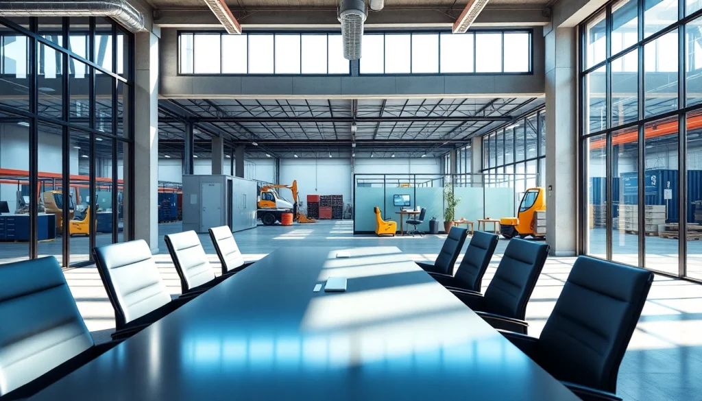 Showcasing industrial leasing office space highlighting modern design and vibrant work environments.