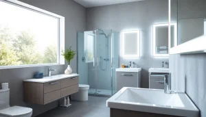 Admire the elegant sirhona bathroom with a modern LED mirror and stylish shower fixtures.