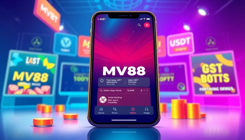 Experience the MV88 app interface showcasing secure USDT transactions and exciting promotions.