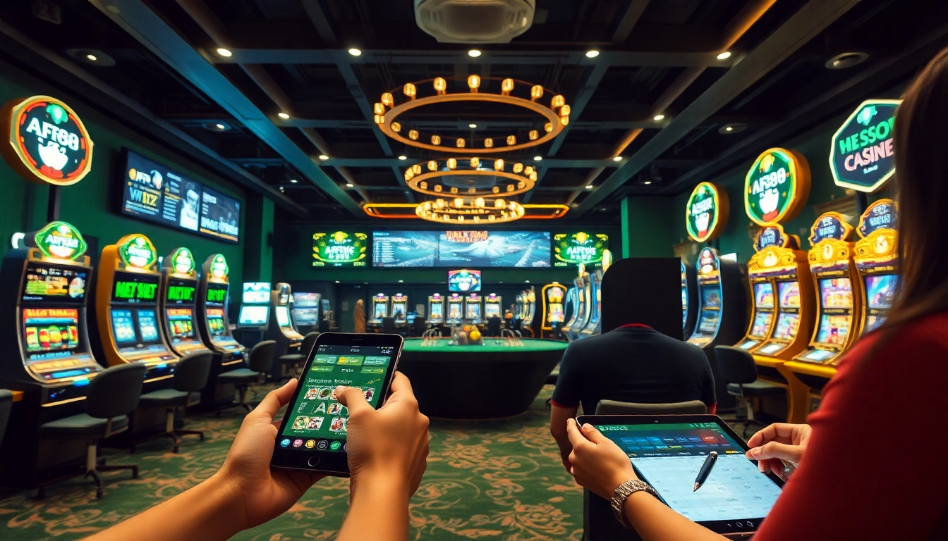 Explore the vibrant AF88 online gambling platform with engaging game options in a luxurious casino setting.