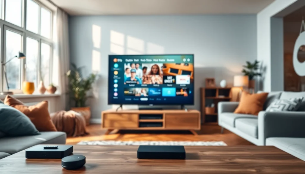 Engage with iron tv pro's features in a stylish living room equipped for entertainment.