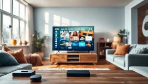 Engage with iron tv pro's features in a stylish living room equipped for entertainment.