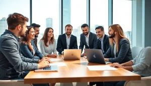 Team discussing strategies and collaborating on link new88 in a modern office.