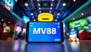 Engaging scene featuring MV88 online betting app interface in a sleek, modern gaming environment.
