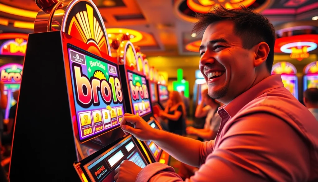 Main player enjoying the thrill of the bro138 slot in an exciting casino setting.