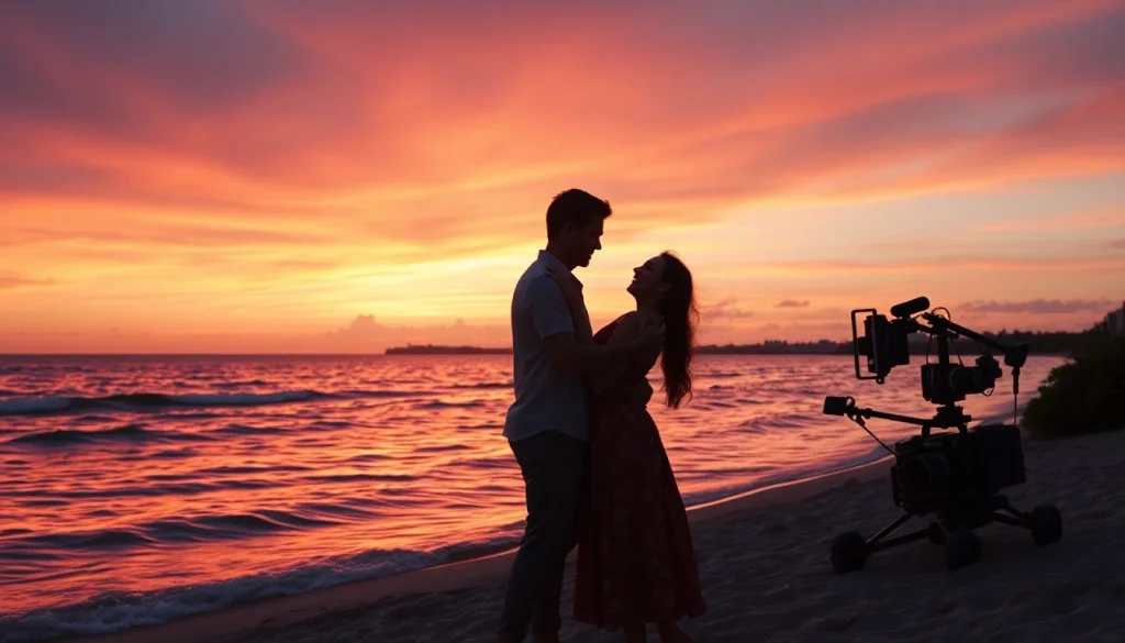 Tampa photography capturing a romantic sunset silhouette of a couple by the bay.