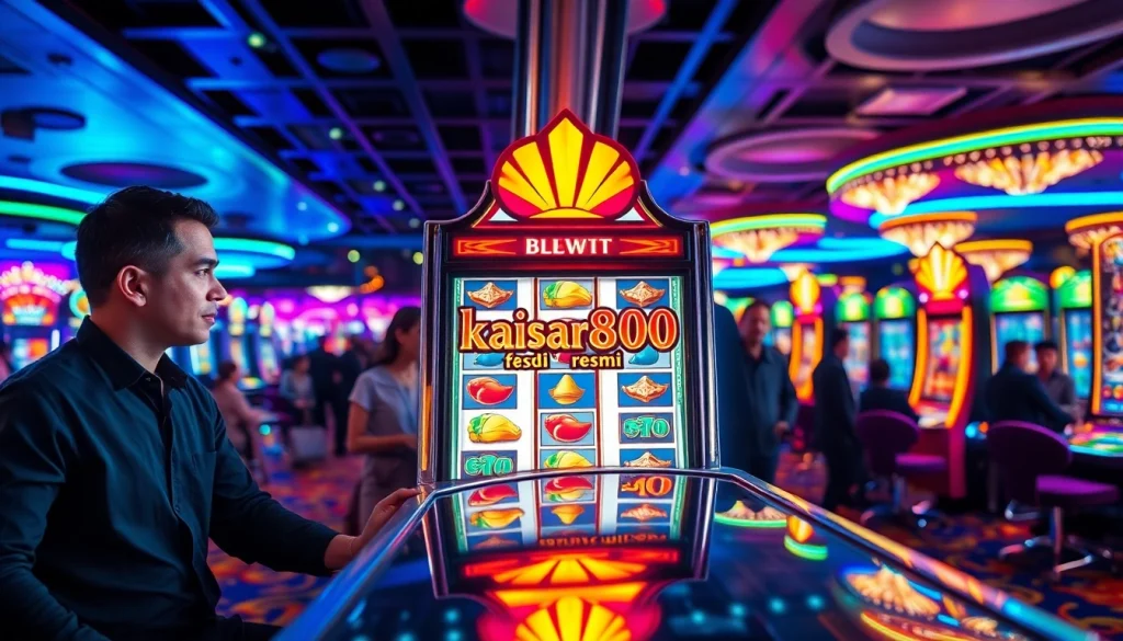 Menggunakan kaisar800 resmi slot, pemain slot menunjukkan ekspresi kegembiraan dalam suasana kasino yang cerah.