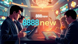 Engaging scene of players enjoying online casino games at 888new, showcasing sophisticated gaming interfaces and digital excitement.