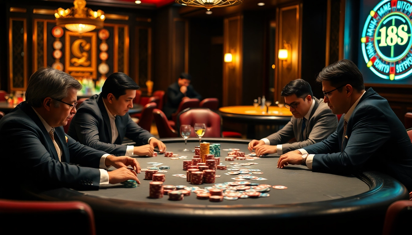Engage with mm88.directory's immersive online gambling experiences featuring a high-stakes poker scene vividly capturing excitement and strategy.