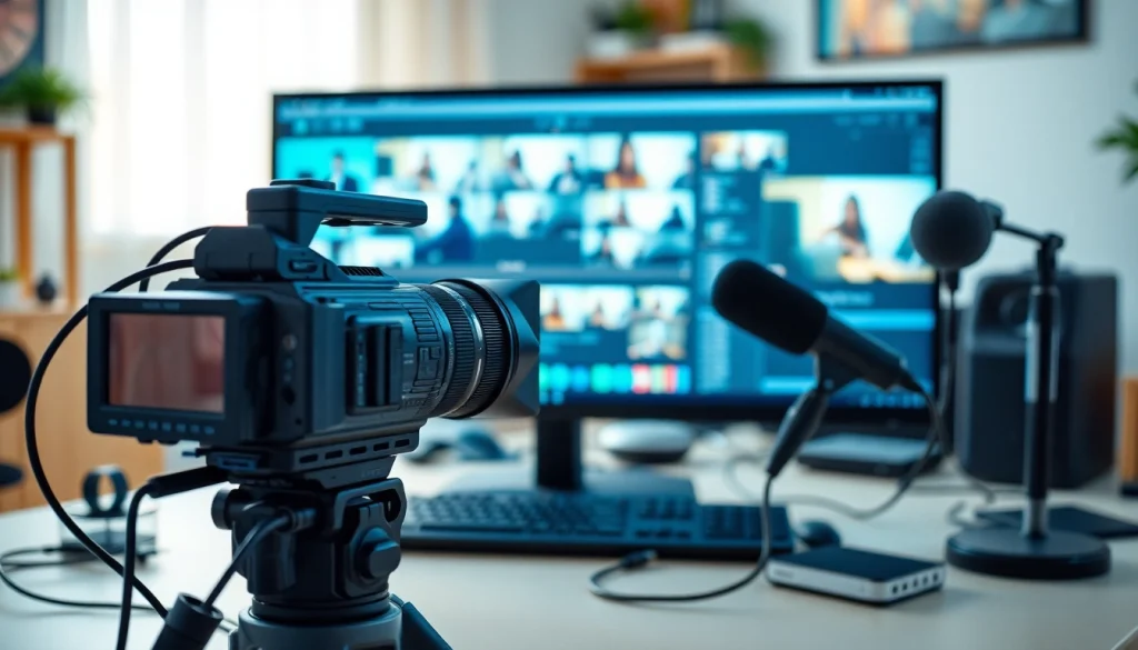 Capture dynamic video capture scenes with a bright camcorder and computer setup.